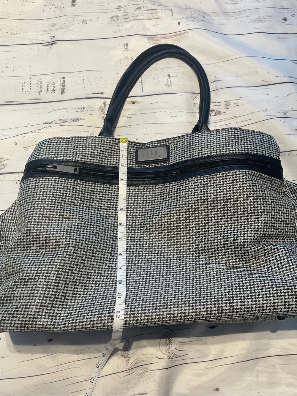 Nicole Miller Stylish Black & White Houndstooth Tote Bag Preowned